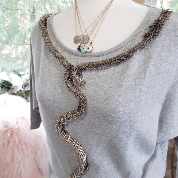 EUC Nougat London marbled grey cotton blend top with embellished detail, 1 - Picture 7 of 15